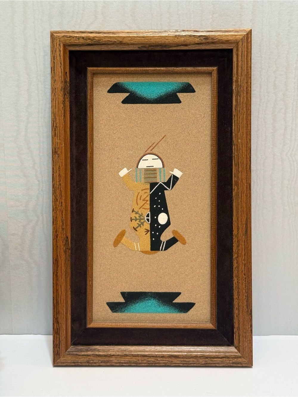 Vintage Southwestern Sand Painting Art Father Sky Velvet Wood Frame